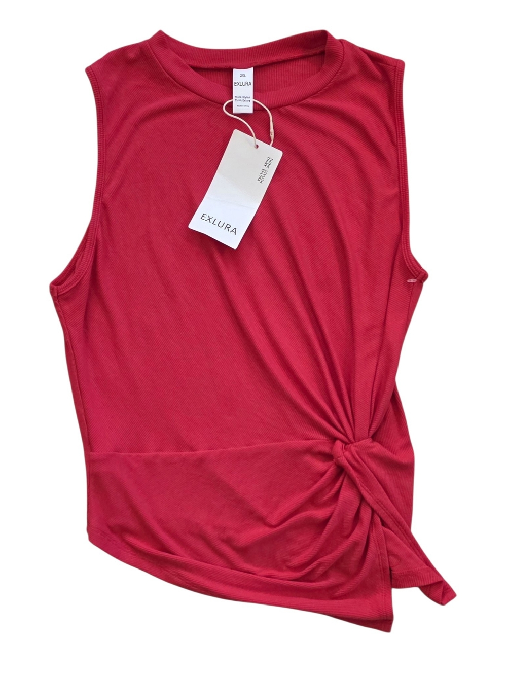 Exlura NWT 2XL Red Ribbed Sleeveless Side Twist Knot Casual Sleeveless Top XXL